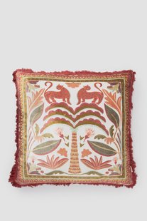 Multicolour velvet kussen met leopard