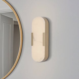 Searchlight LED badkamer wandlamp Opaline hoogte 35 cm goudkleurig metaal/hars