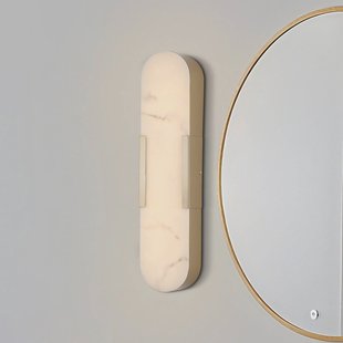 Searchlight LED badkamer wandlamp Opaline hoogte 50 cm goudkleurig metaal/hars