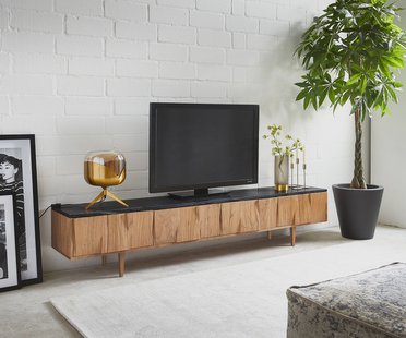 DELIFE Tv-meubel Shia 200cm natuur acacia marmer zwart 4 deuren