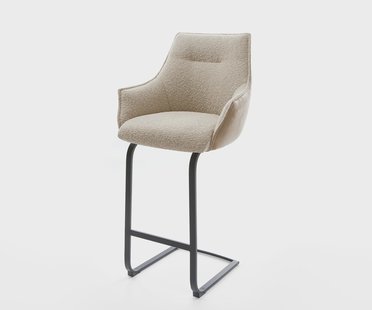 DELIFE Barstoel Alja-Flex materiaalmix microvezel Mud / bouclé Mud vrijstaand vlak metaal zwart pocketvering