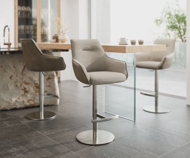 DELIFE Barstoel Alja-Flex materiaalmix microvezel modder / bouclé modder draaivoet in hoogte verstelbaar RVS draaibaar pocketvering