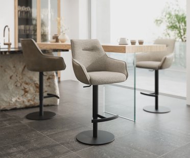 DELIFE Barstoel Alja-Flex materiaalmix microvezel Mud / bouclé Mud draaivoet in hoogte verstelbaar metaal zwart draaibaar pocketvering