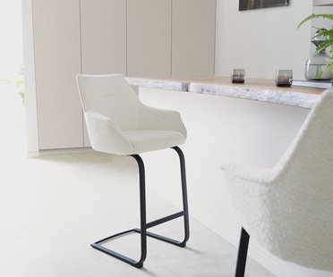 DELIFE Barstoel Alja-Flex bouclé Wit Vrijstaand vlak Metaal Zwart pocketvering