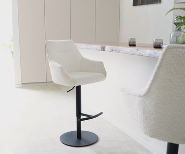 DELIFE Barstoel Alja-Flex bouclé Wit Draaivoet in hoogte verstelbaar Metaal Zwart Draaibaar Pocketvering