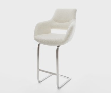 DELIFE Barstoel Yago-Flex bouclé wit vrijstaand vlak RVS pocketvering