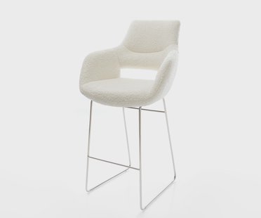 DELIFE Barstoel Yago-Flex bouclé Wit sledeframe RVS pocketvering