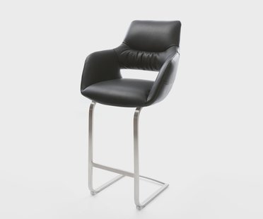 DELIFE Barstoel Yago-Flex Volledig leer Zwart Vrijstaand vlak RVS pocketvering