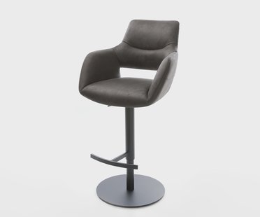 DELIFE Barstoel Yago-Flex microvezel antraciet vintage draaivoet in hoogte verstelbaar metaal zwart draaibaar pocketvering