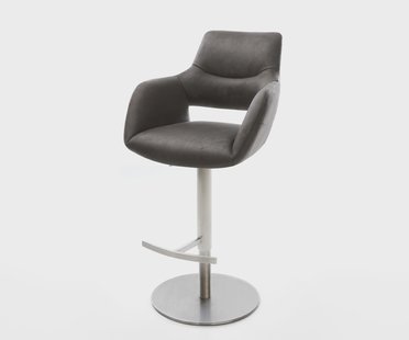 DELIFE Barstoel Yago-Flex microvezel antraciet vintage draaivoet in hoogte verstelbaar RVS draaibaar pocketvering