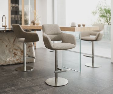 DELIFE Barstoel Yago-Flex Mix van materialen Microvezel modder / bouclé modder Draaivoet in hoogte verstelbaar RVS Draaibaar Pocketvering