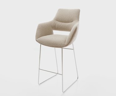 DELIFE Barstoel Yago-Flex Mix van materialen Microvezel Mud / bouclé Mud Sledeonderstel RVS pocketvering