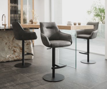 DELIFE Barstoel Alja-Flex microvezel antraciet vintage draaivoet in hoogte verstelbaar metaal zwart draaibaar pocketvering
