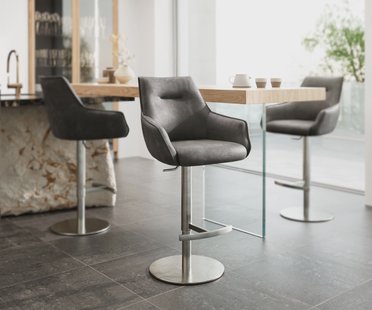 DELIFE Barstoel Alja-Flex microvezel antraciet vintage draaivoet in hoogte verstelbaar RVS draaibaar pocketvering