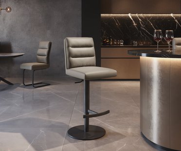 DELIFE Barstoel Pela-Flex Volledig leer Mud Draaivoet in hoogte verstelbaar Metaal Zwart Draaibaar pocketvering