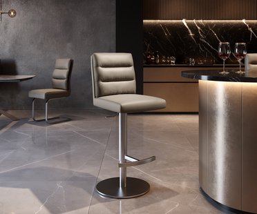 DELIFE Barstoel Pela-Flex Volledig leer Mud Draaivoet in hoogte verstelbaar RVS Draaibaar pocketvering