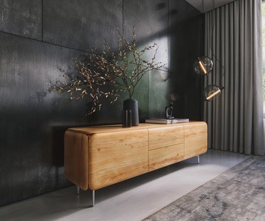 DELIFE TV-meubel Shavani 175 cm acacia natuur 2 deuren 2 lades ovale poot van RVS