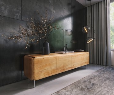 DELIFE TV-meubel Shavani 200 cm acacia natuur 4 deuren ronde voet RVS zilver