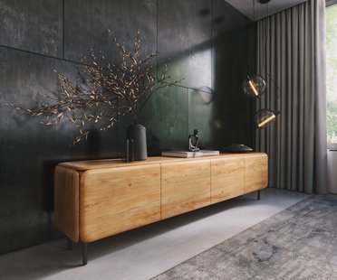 DELIFE TV-meubel Shavani 220 cm acacia natuur 4 deuren ronde voet metaal zwart