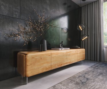 DELIFE TV-meubel Shavani 220 cm acacia natuur 4 deuren poot ovaal RVS