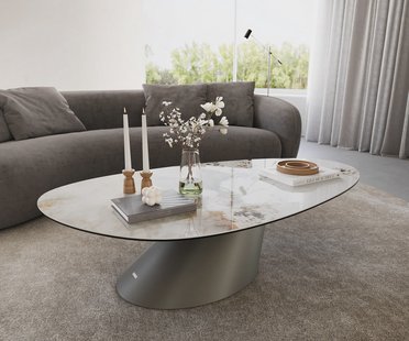 DELIFE Salontafel Edge Oval 140x75 cm keramiek Minas Melange Conis Metall effectafwerking titaan
