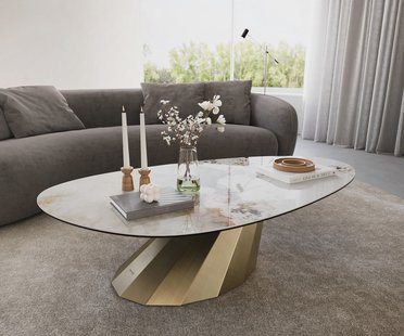 DELIFE Salontafel Edge Oval 140x75 cm keramiek Minas Melange Parabi metallic goud