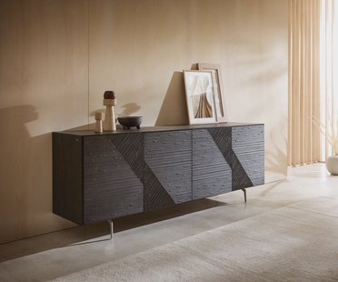 DELIFE Dressoir Tereos 200 cm essenhout donkerbruin 3D-effect 4 deuren hoekpoot geborsteld RVS