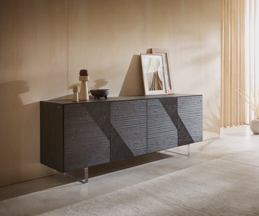 DELIFE Dressoir Tereos 200 cm essenhout donkerbruin 3D-effect 4 deuren poot zwevend effect acrylglas