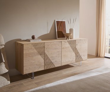 DELIFE Dressoir Tereos 200 cm eiken natuur 3D-effect 4 deuren poot zwevende look acrylglas