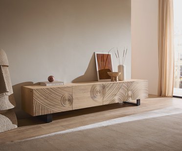DELIFE TV-meubel Ashara 220 cm eiken natuur 3D-effect 4 deuren metalen sledepoten zwart