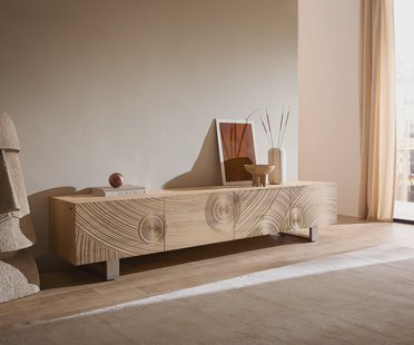 DELIFE TV-meubel Ashara 220 cm eiken natuur 3D-effect 4 deuren sledepoten geborsteld RVS