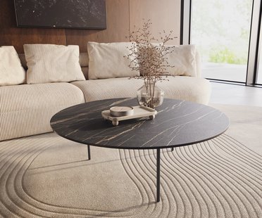 DELIFE Salontafel Edge rond 100x100 cm keramiek Laminam® Noir Desir bruin Trive zwart metaal