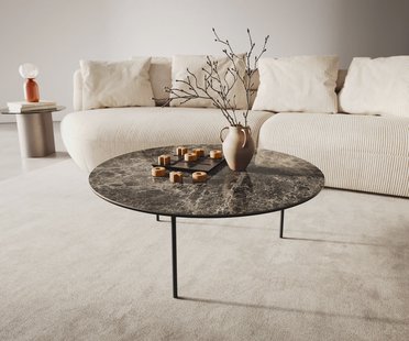 DELIFE Salontafel Edge rond 90x90 cm keramiek Laminam® Emperador Extra Lucidato donkerbruin Trive zwart metaal