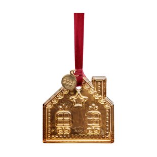 Orrefors Jaarlijkse vakantieornament julhänge Gingerbread huis 2025, 21 K gold