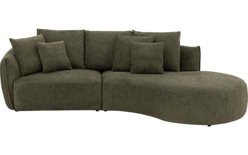 Goossens Bank Fay groen, stof, 1,5-zits, stijlvol landelijk met chaise longue rechts