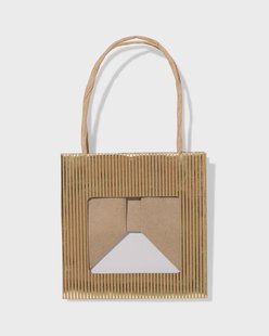 HEMA Cadeautasje met venster 10x11x11cm kraft strepen goud