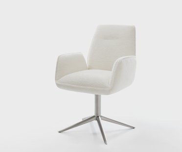 DELIFE Draaistoel Zoa-Flex bouclé zacht beige kruispoot roestvrij staal 360° draaibaar rocker-functie pocketveer kern