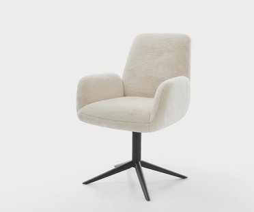 DELIFE Draaistoel Zoa-Flex pluchen crème-wit kruispoot zwart 360° draaibaar rocker-functie pocketveer kern