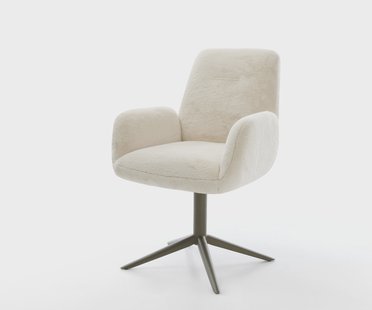 DELIFE Draaistoel Zoa-Flex pluchen crème-wit kruispoot afwerking met titanium 360° draaibaar rocker-functie pocketveer kern