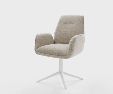 DELIFE Draaistoel Zoa-Flex geweven stof beige kruispoot wit 360° draaibaar rocker-functie pocketveer kern