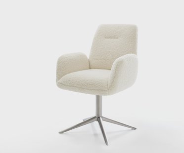 DELIFE Draaistoel Zoa-Flex teddy beige kruispoot roestvrij staal 360° draaibaar rocker-functie pocketveer kern