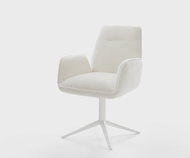 DELIFE Draaistoel Zoa-Flex bouclé zacht beige kruispoot wit 360° draaibaar rocker-functie pocketveer kern