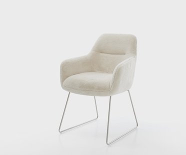 DELIFE Eetkamerstoel Pejo-Flex pluchen crème-wit slipframe roestvrij staal pocketveer kern