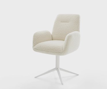 DELIFE Draaistoel Zoa-Flex teddy beige kruispoot wit 360° draaibaar rocker-functie pocketveer kern