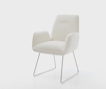 DELIFE Eetkamerstoel Zoa-Flex bouclé zacht beige slipframe roestvrij staal pocketveer kern