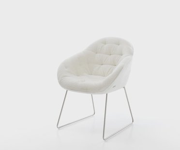 DELIFE Eetkamerstoel Gaio-Flex bouclé zacht beige slipframe roestvrij staal