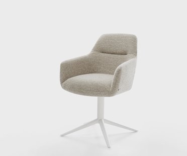 DELIFE Draaistoel Pejo-Flex geweven stof beige kruispoot wit 360° draaibaar rocker-functie pocketveer kern