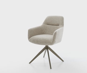 DELIFE Draaistoel Pejo-Flex geweven stof beige kruisframe breed afwerking met titanium 360° draaibaar rocker-functie pocketveer kern