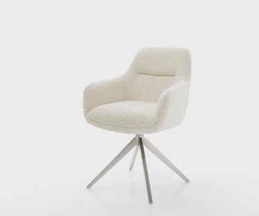 DELIFE Draaistoel Pejo-Flex teddy beige kruisframe breed roestvrij staal 360° draaibaar rocker-functie pocketveer kern