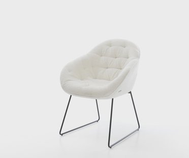 DELIFE Eetkamerstoel Gaio-Flex bouclé zacht beige slipframe zwart